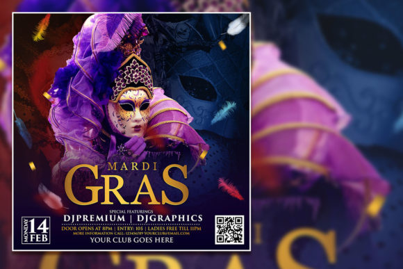 Mardi Gras Social Media Post Template: Festive & Editable