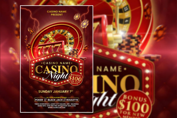Red Style Casino Night Poster Template