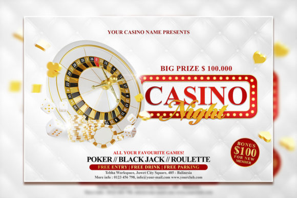 White Gold Casino Night Poster Template